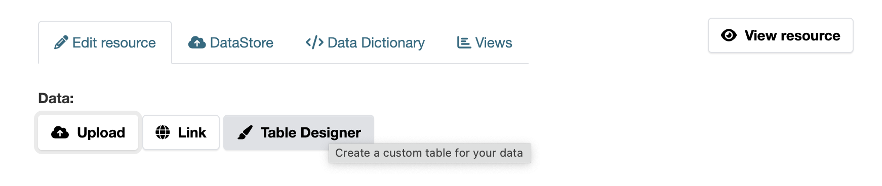 Table Designer Button